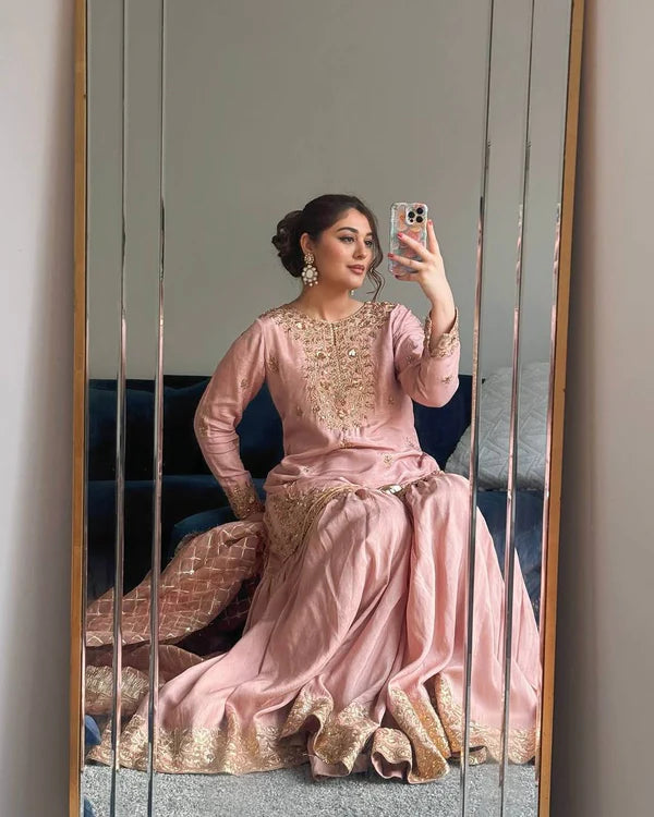 Blush Luxe Patiala Co-ord Handcrafted Kurti Sharara Suit Set