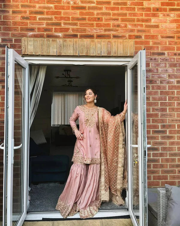 Blush Luxe Patiala Co-ord Handcrafted Kurti Sharara Suit Set