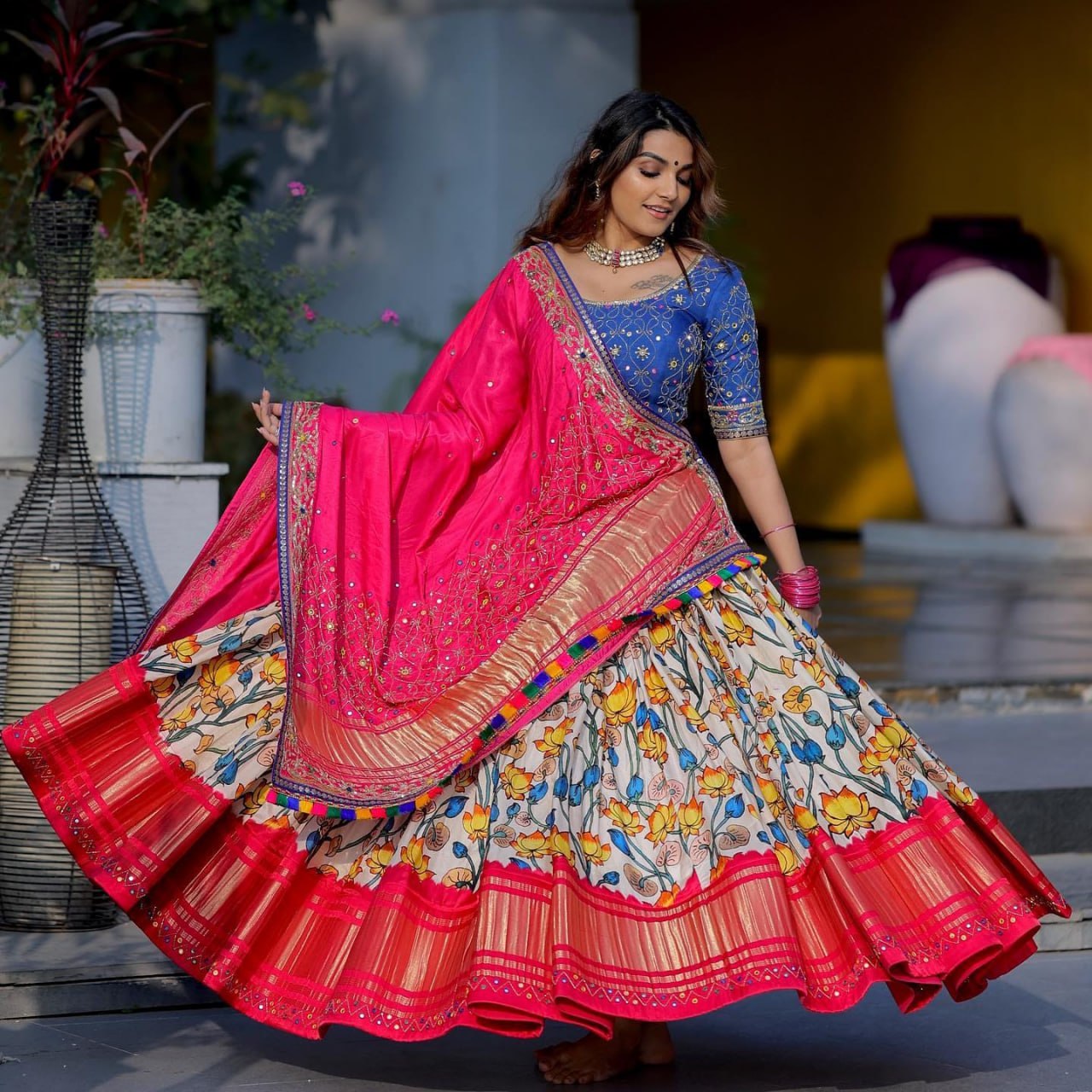 BEAUTIFUL SOFT BUTTER SILK REAL MIRROR WORK LEHENGA CHOLI