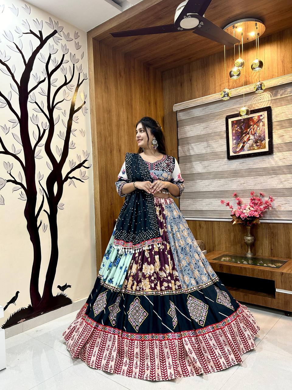 NAVRATRI SPECIAL SOFT MUSLIN COTTON PRINTED LAHENGA CHOLI