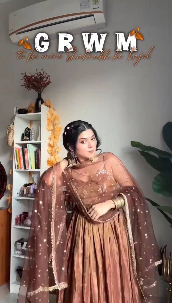 Mocha Royale Fandy Silk Anarkali Suit Set