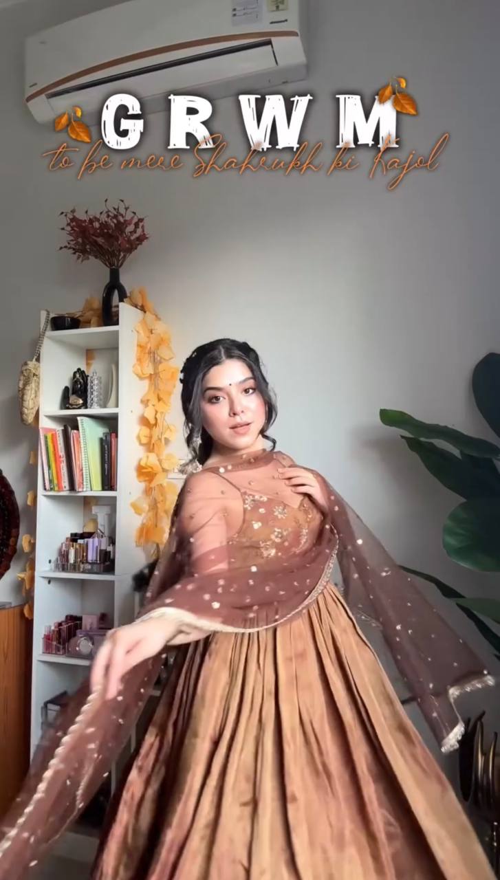 Mocha Royale Fandy Silk Anarkali Suit Set