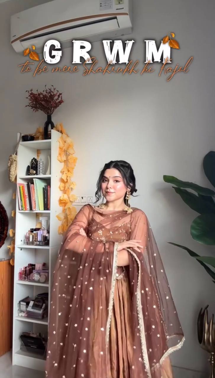 Mocha Royale Fandy Silk Anarkali Suit Set