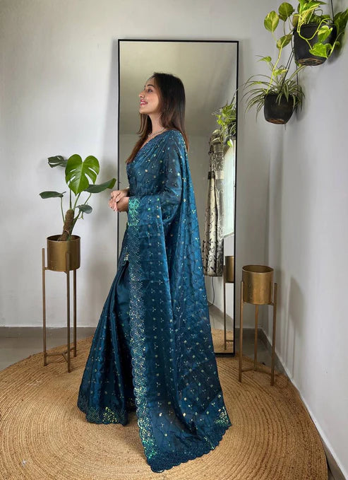 Designer Embroidered Soft Geemichu Silk Saree