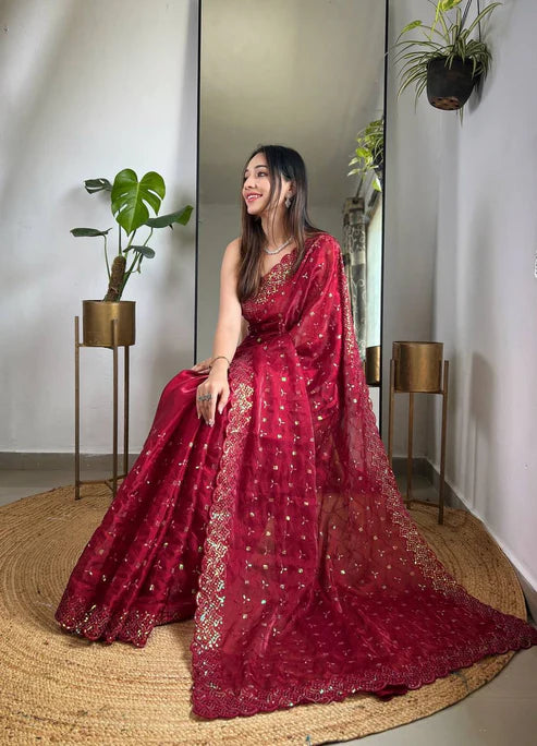 Designer Embroidered Soft Geemichu Silk Saree