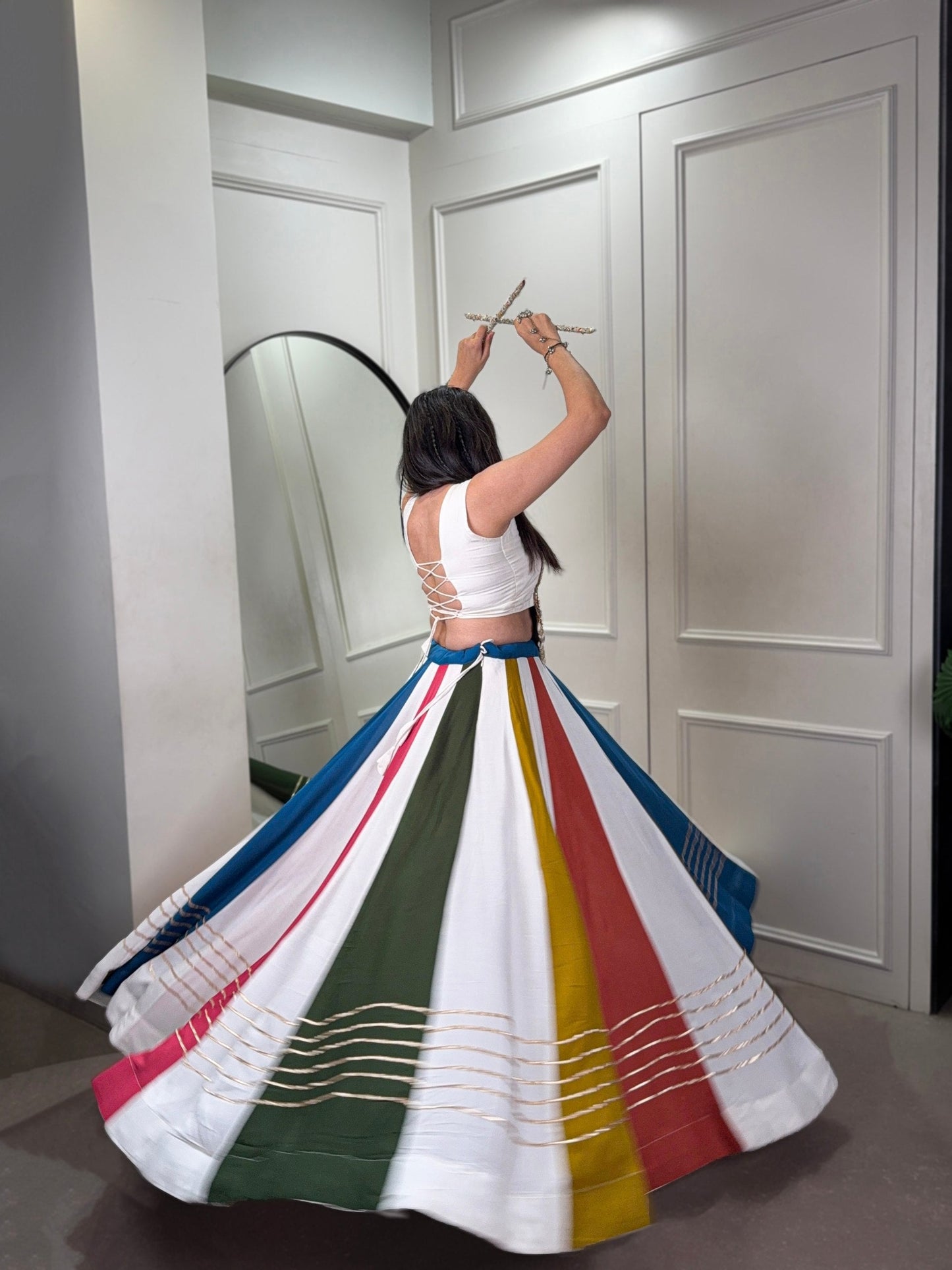 Navratri Bloom Multicolor Kutchi Work Rayon Lehenga