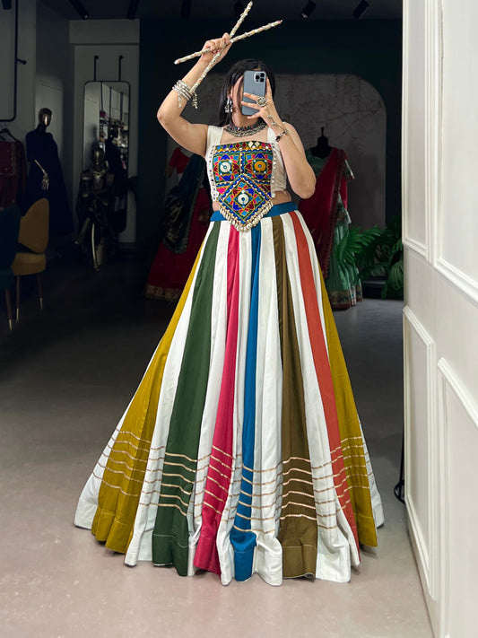 Navratri Bloom Multicolor Kutchi Work Rayon Lehenga