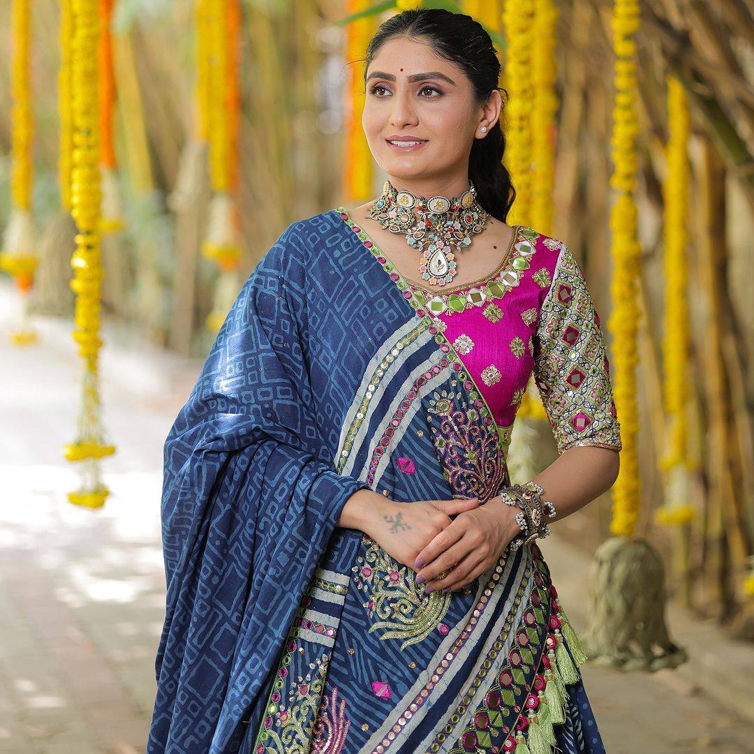 Elegance in Every Twirl Navy Blue Festive Charm Lehenga Choli