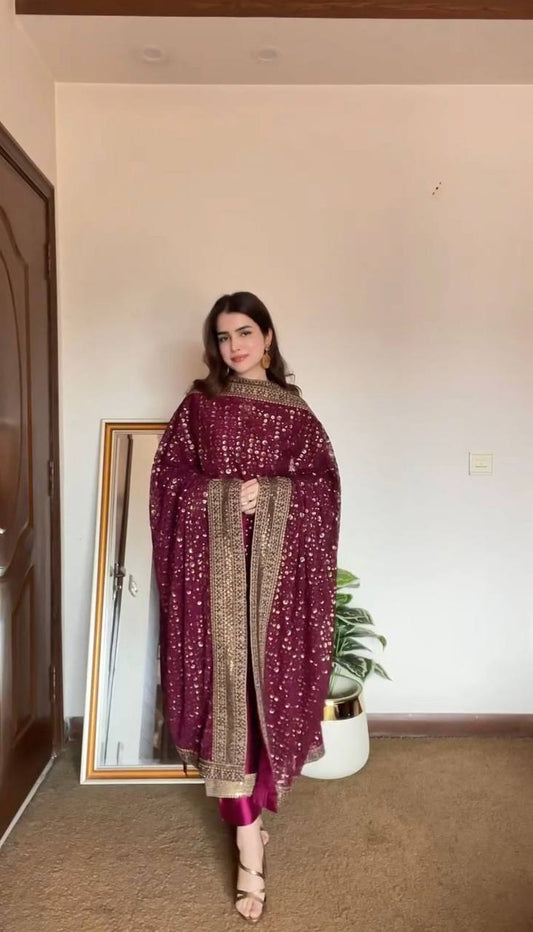 Royal Radiance Maroon new Monsoon Silk Anarkali Suit Set