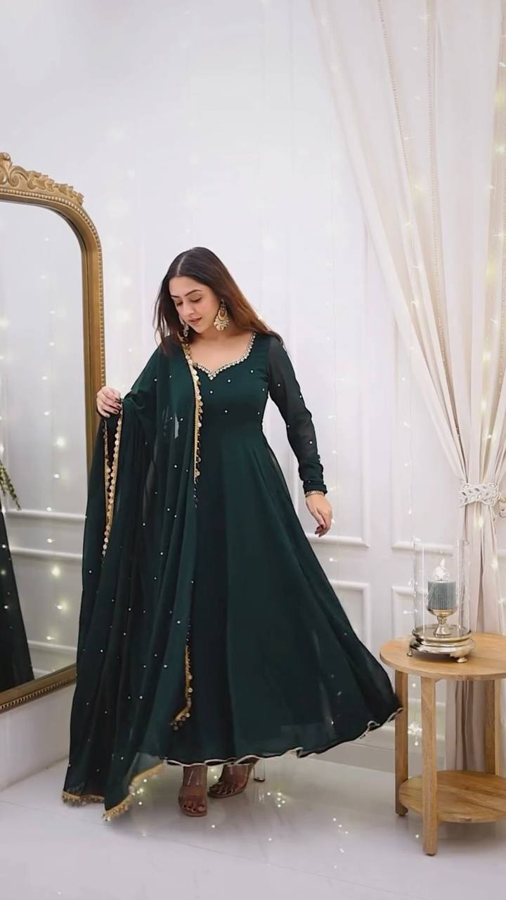 Emerald Elegance Designner Handwork Anarkali Suit