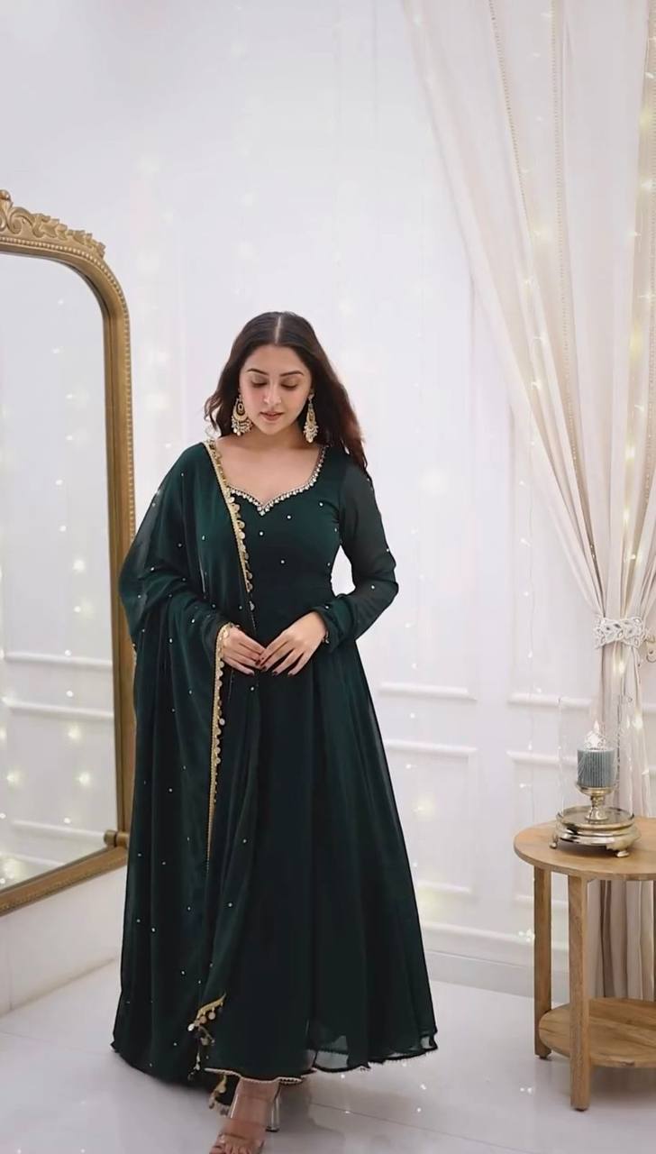 Emerald Elegance Designner Handwork Anarkali Suit