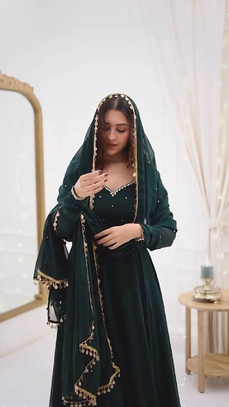 Emerald Elegance Designner Handwork Anarkali Suit