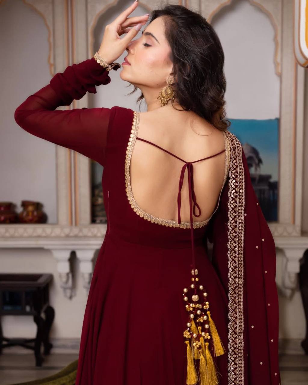 Maroon Designner Anarkali Kurta Set Timeless Grace
