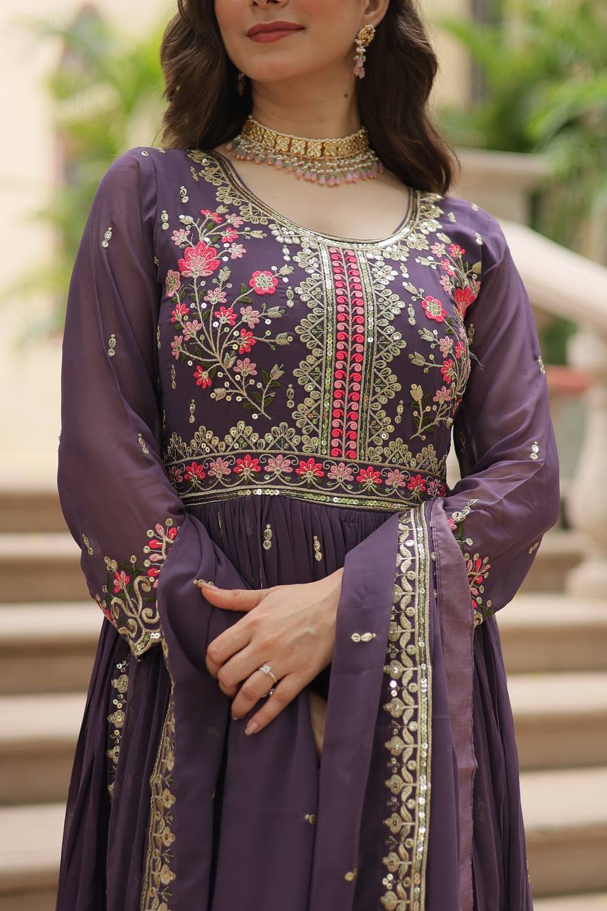 Shine With Stunning Outfit Embroidered Top Sharara Set
