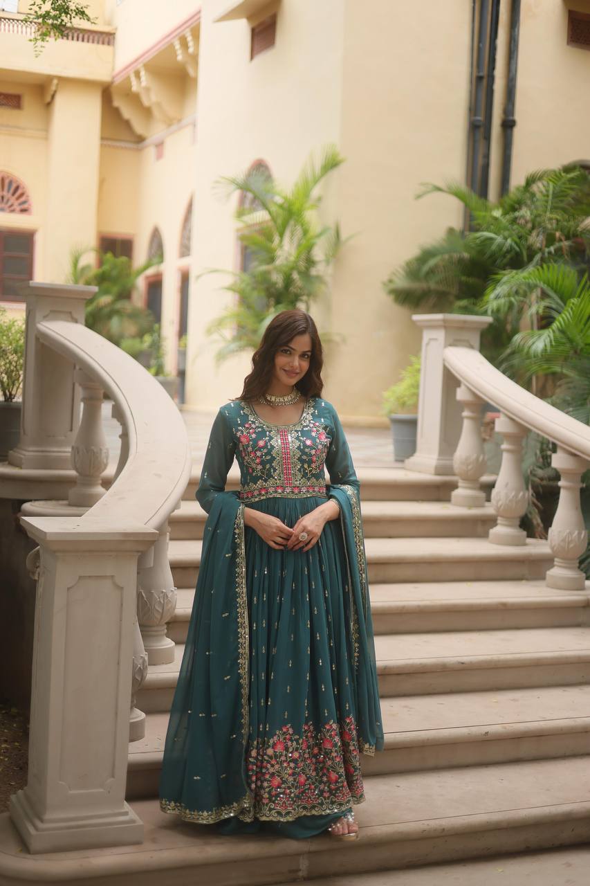 Shine With Stunning Outfit Embroidered Top Sharara Set
