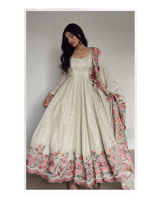Zunaira Heritage Pure Chinon Silk Crafted Anarkali Gown