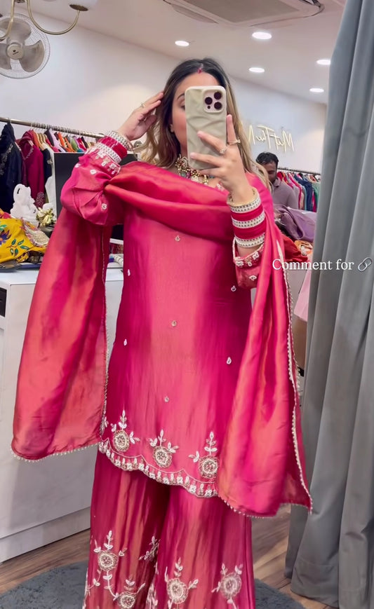 Scarlet Charm Silk Plazo Suit