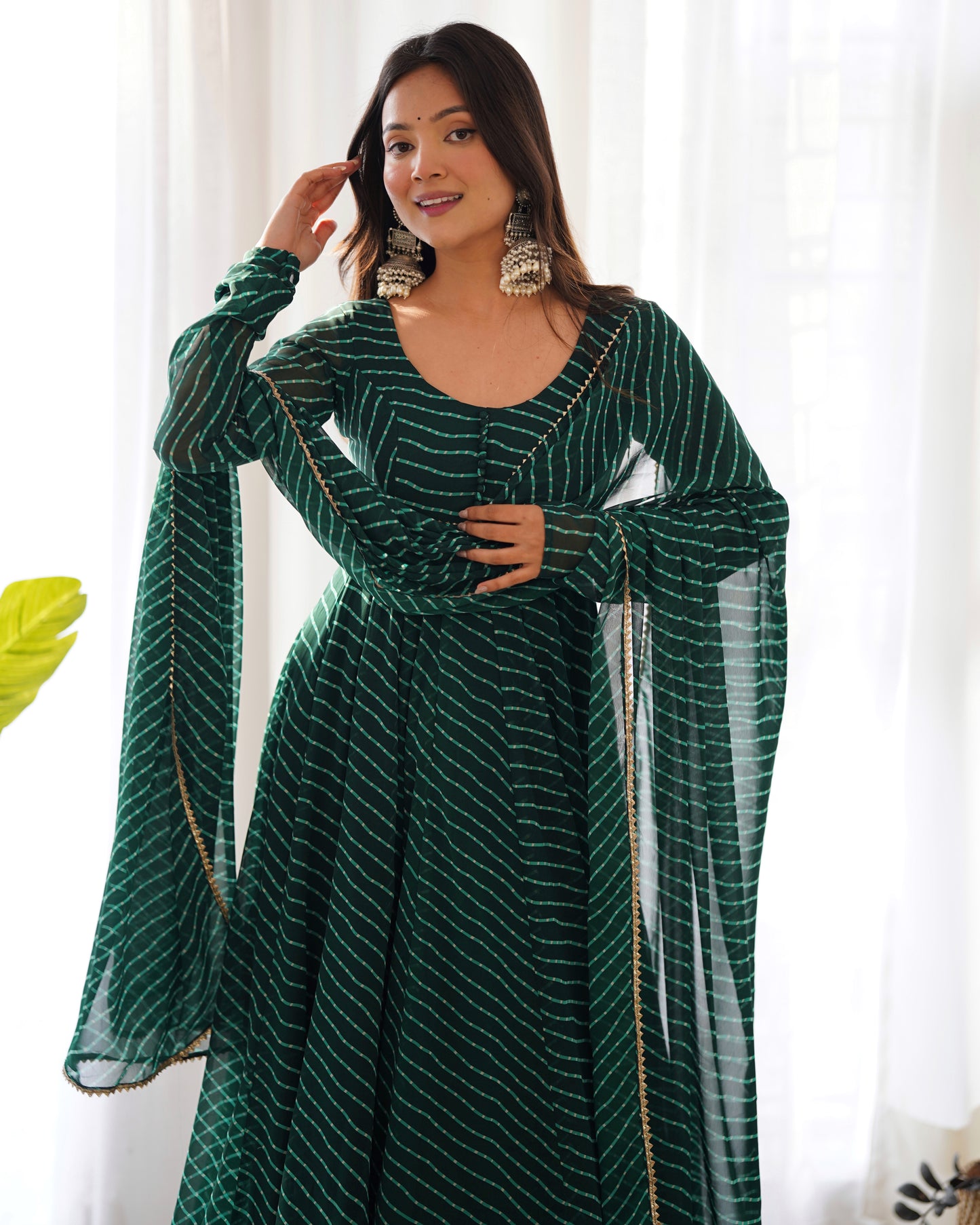 Aanika Fox Georgette Laheriya Print Anarkali