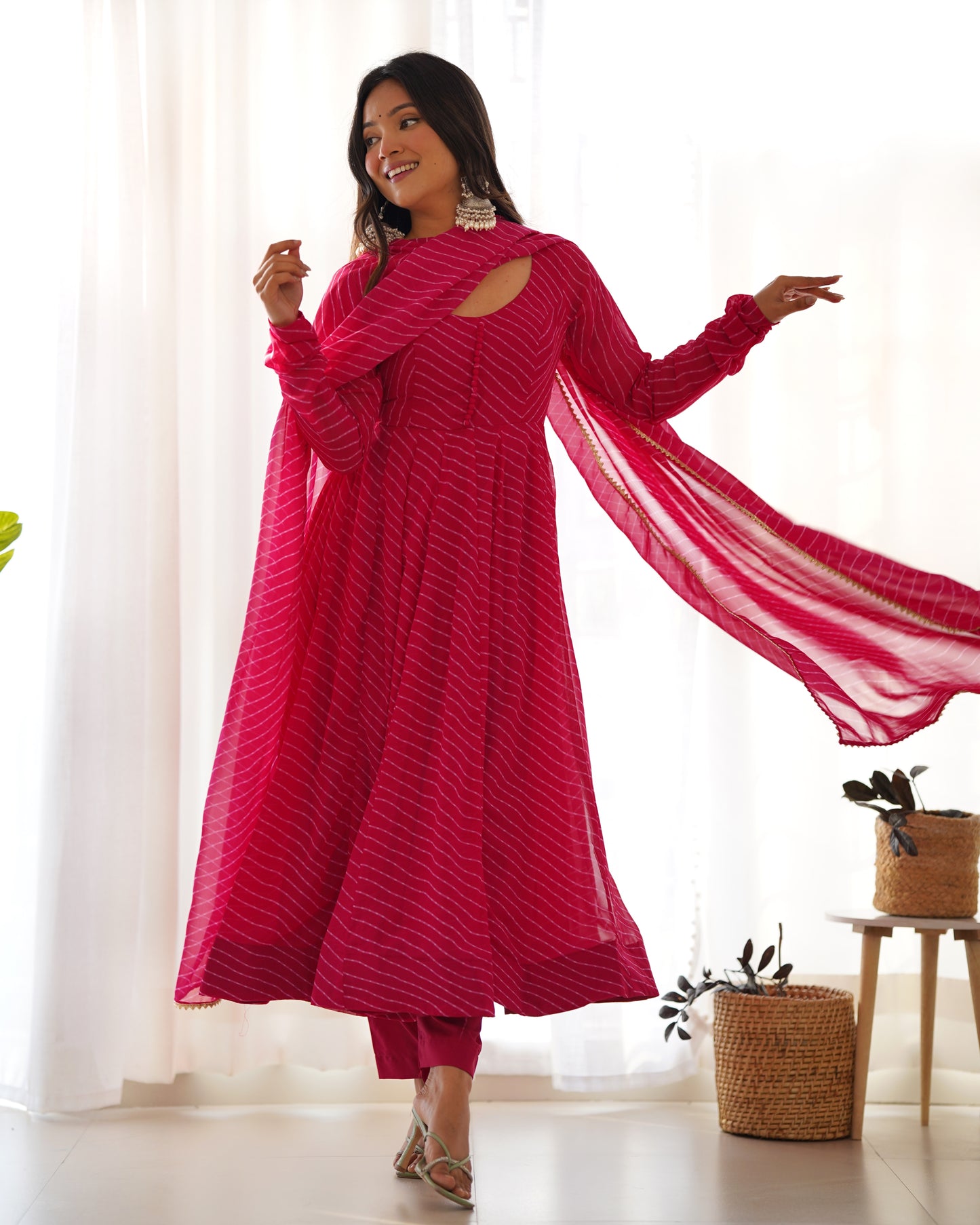 Aanika Fox Georgette Laheriya Print Anarkali