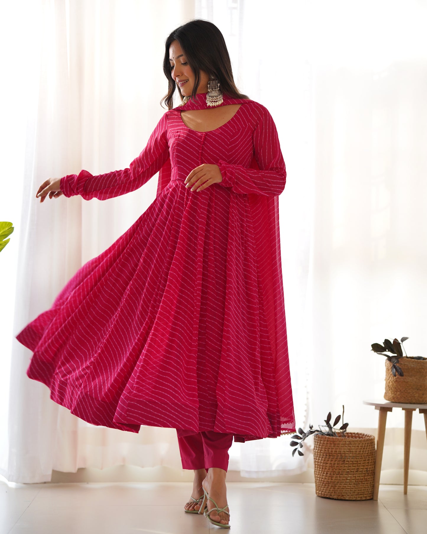 Aanika Fox Georgette Laheriya Print Anarkali