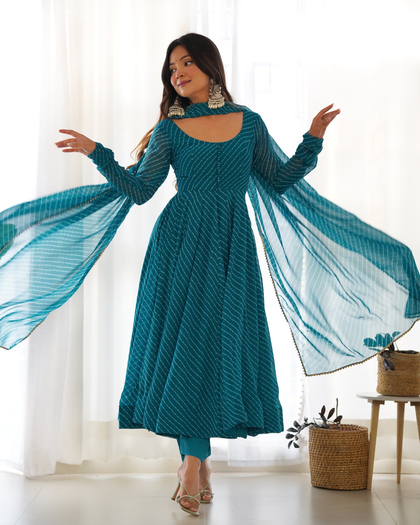 Aanika Fox Georgette Laheriya Print Anarkali