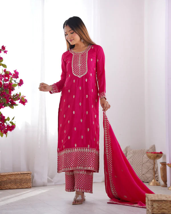 Himanshi Beautiful Pure Chinon Silk Fabric Kurta Set