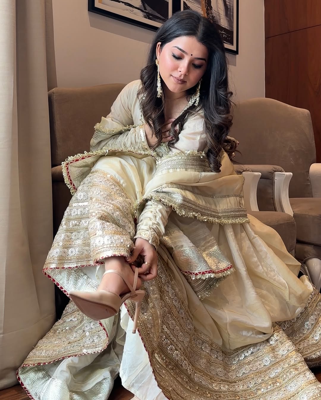 Neha Ivory Embroidered Anarkali Set with Dupatta