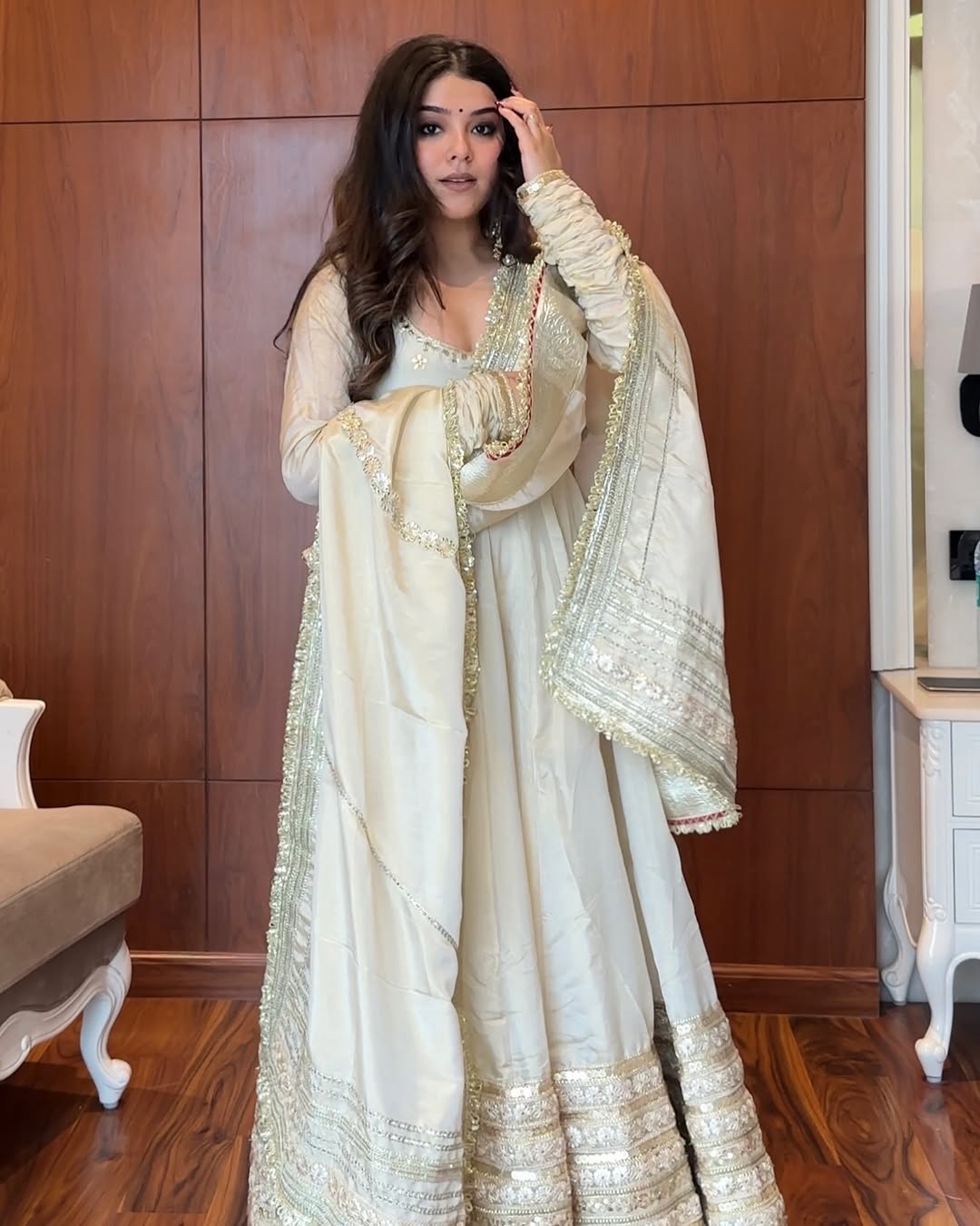 Neha Ivory Embroidered Anarkali Set with Dupatta