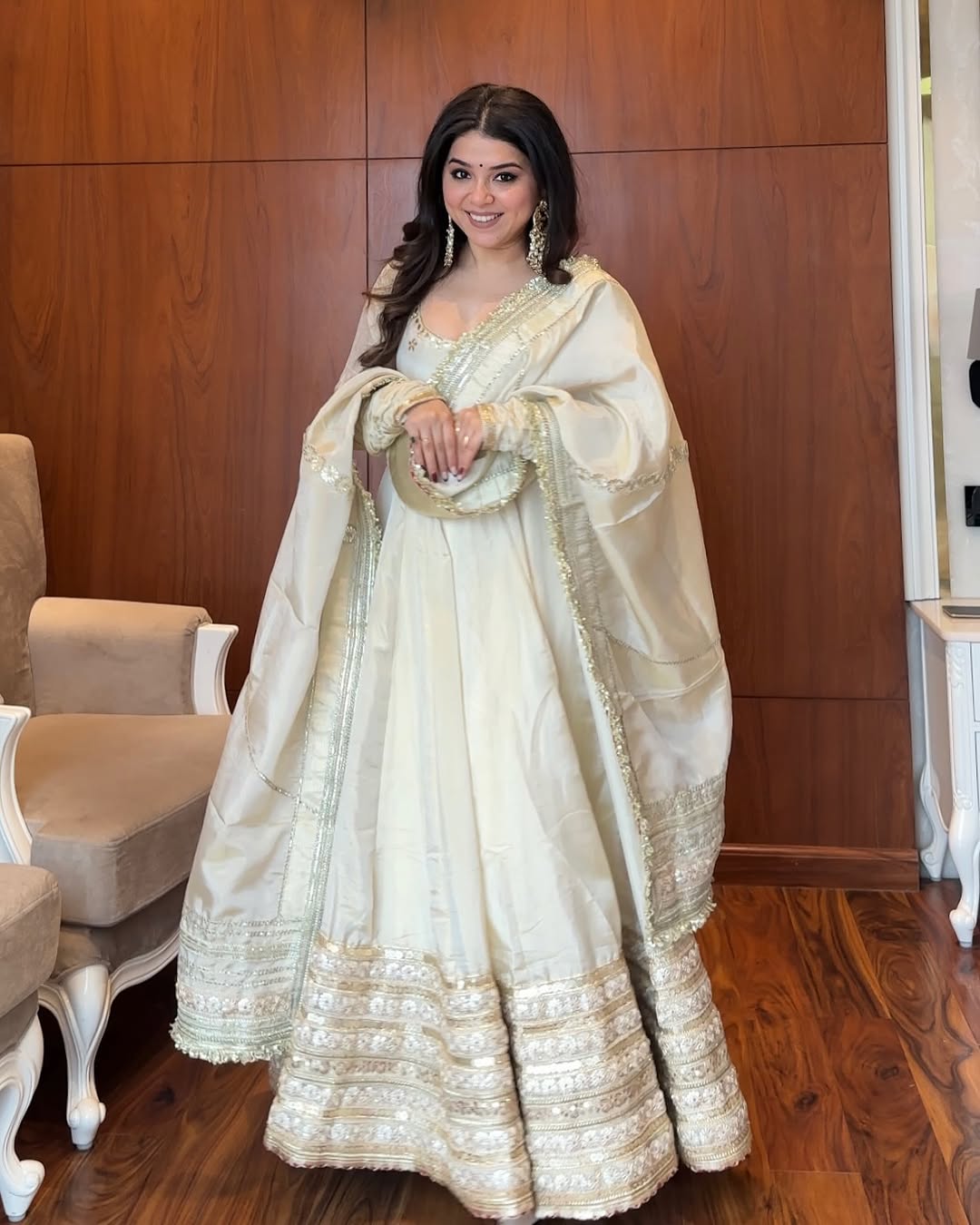 Neha Ivory Embroidered Anarkali Set with Dupatta