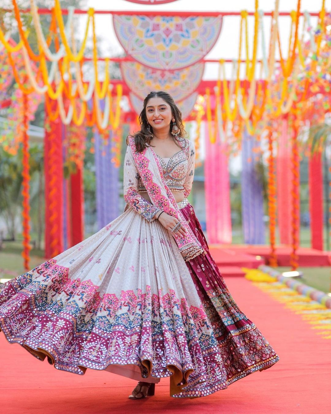 NISHA SOFT BUTTER SILK MIRROR WORK NAVRATRI LEHENGA CHOLI