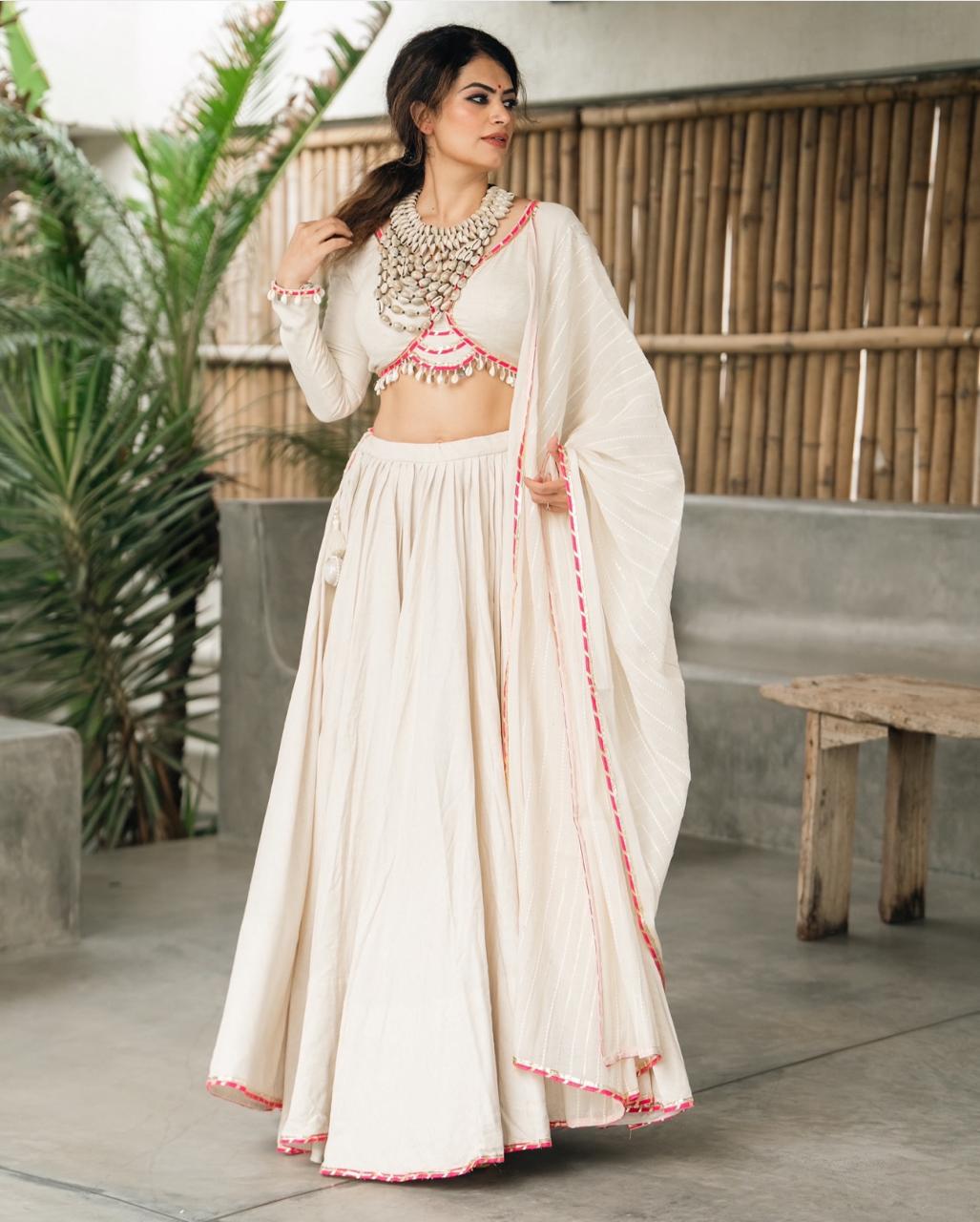 Lvory Grace: Ethereal Chaniya Choli with Subtle Pink Highlights