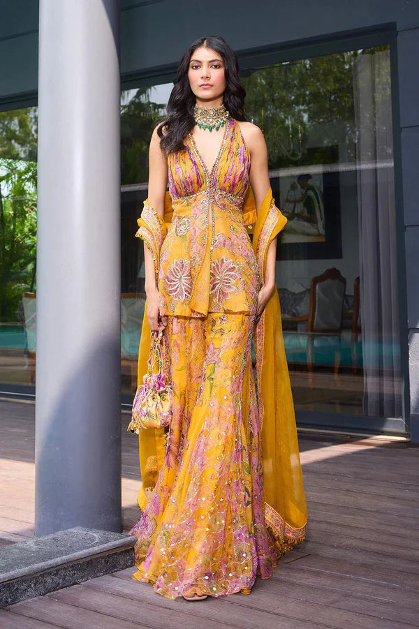 Farhana Hand Embroidered Halter Neck Sharara Set
