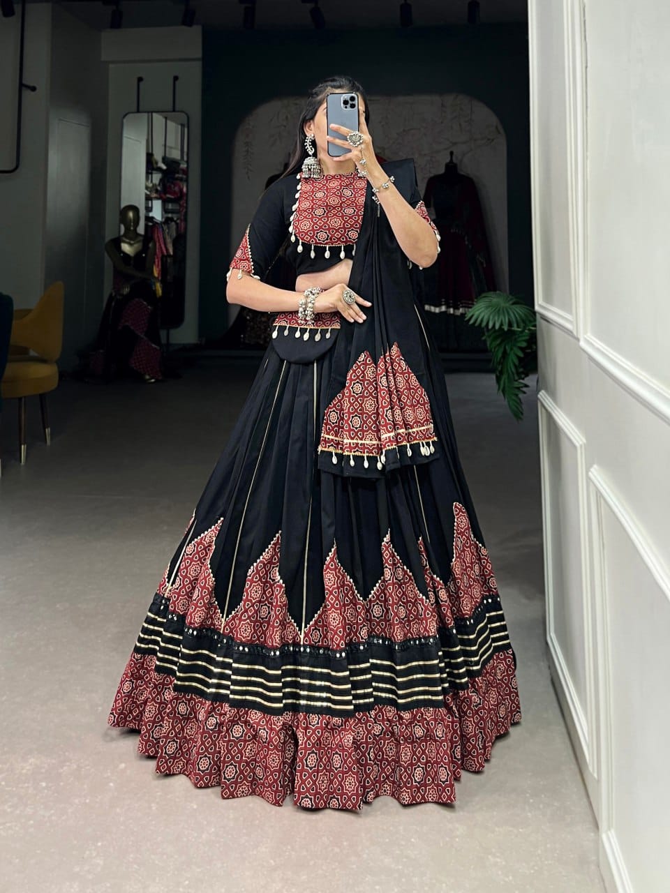 Kiara Folk Flair Printed And Paper Mirror Work Lehenga Choli