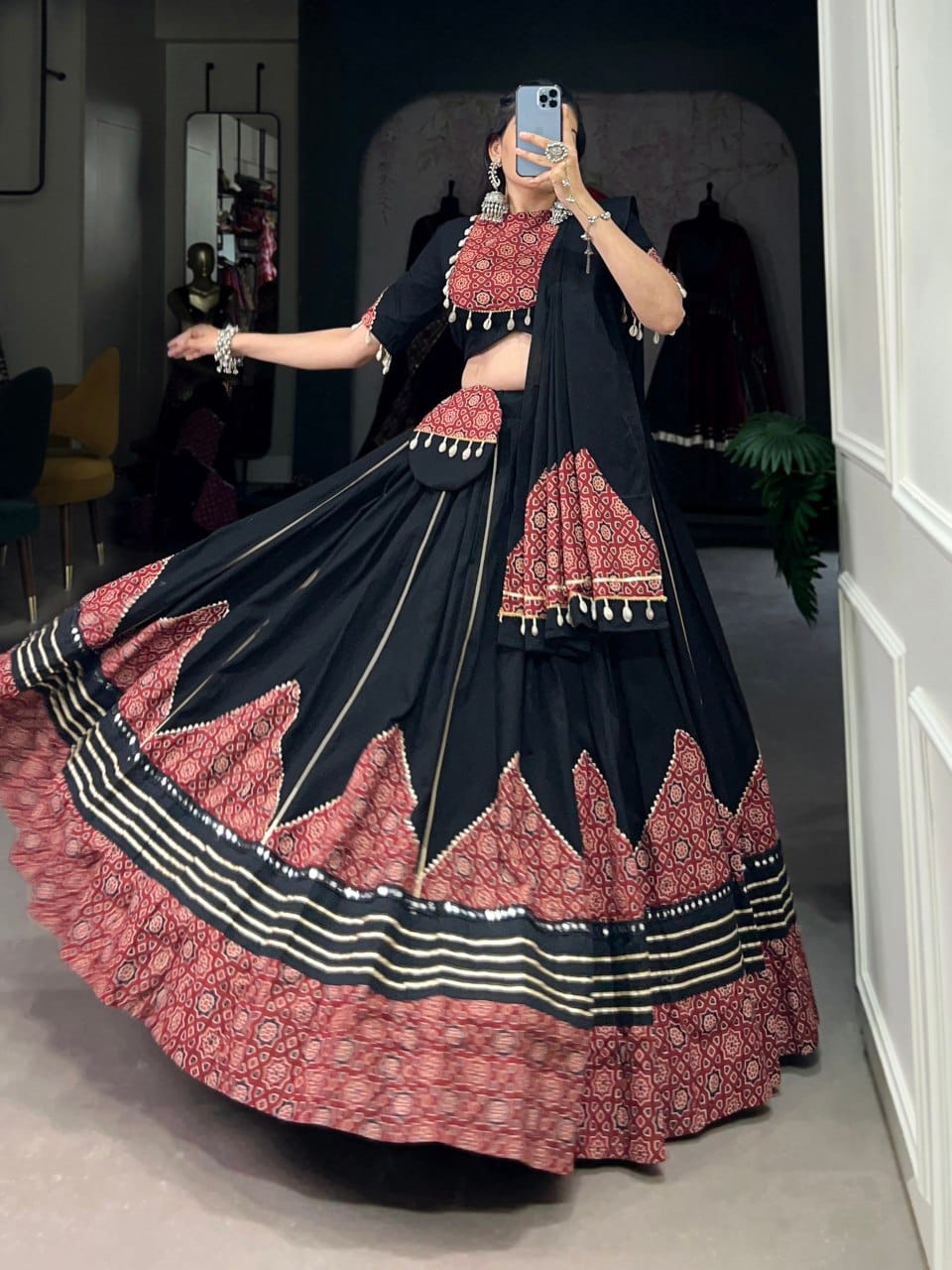 Kiara Folk Flair Printed And Paper Mirror Work Lehenga Choli