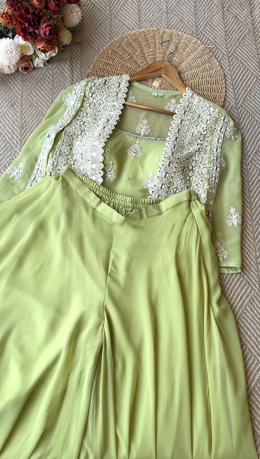 Roohani Real Mirror Work Party Wear Shruge Set