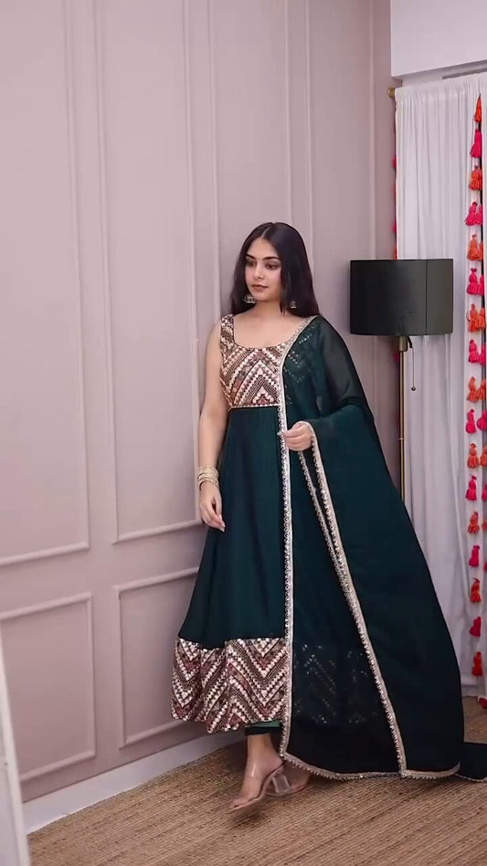 Nirva Designer Heavy Fux Georgette Sequins Zari Embroidery Gown