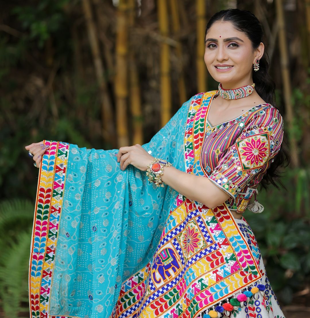 Astha Navratri Special Fancy Print With Mirror Work Lehenga Choli