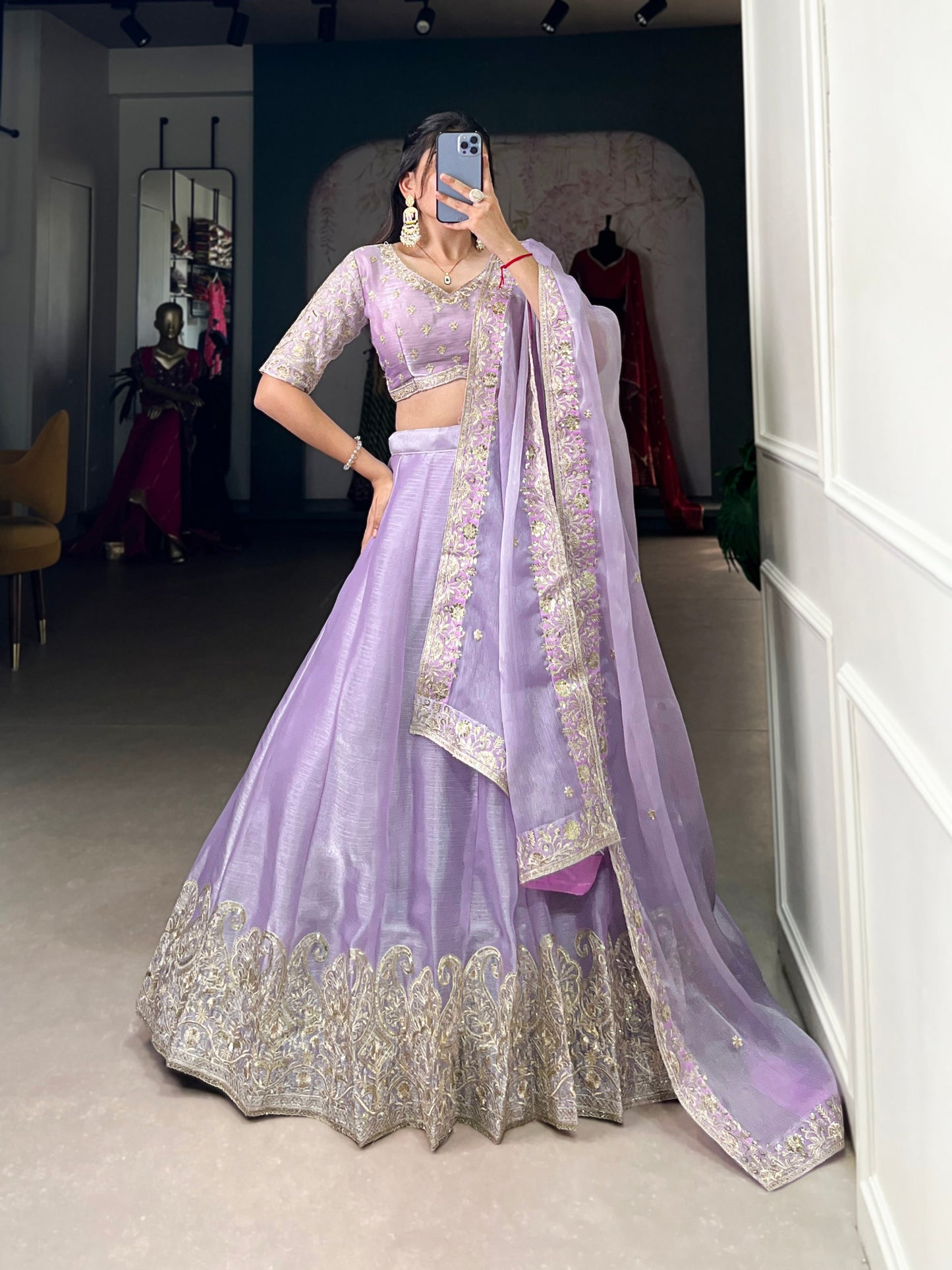 Shivali Sequins Embroidery Work Burberry Silk Lehenga Choli