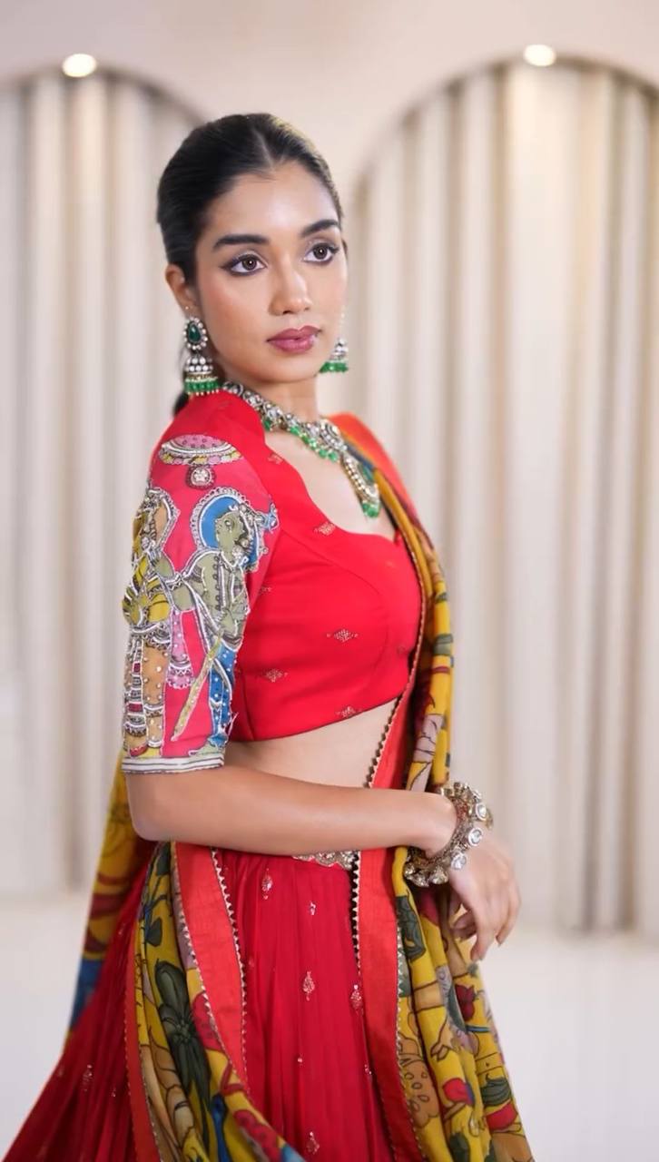 Kalamkari Print With Embroidery Work Lehenga Choli
