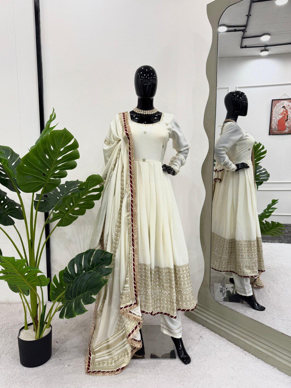 Neha Ivory Embroidered Anarkali Set with Dupatta