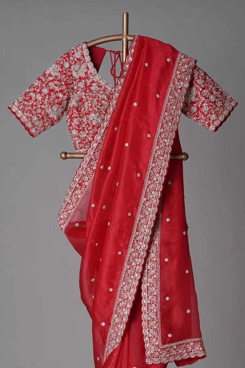 Shimmering in Red Grace Saree
