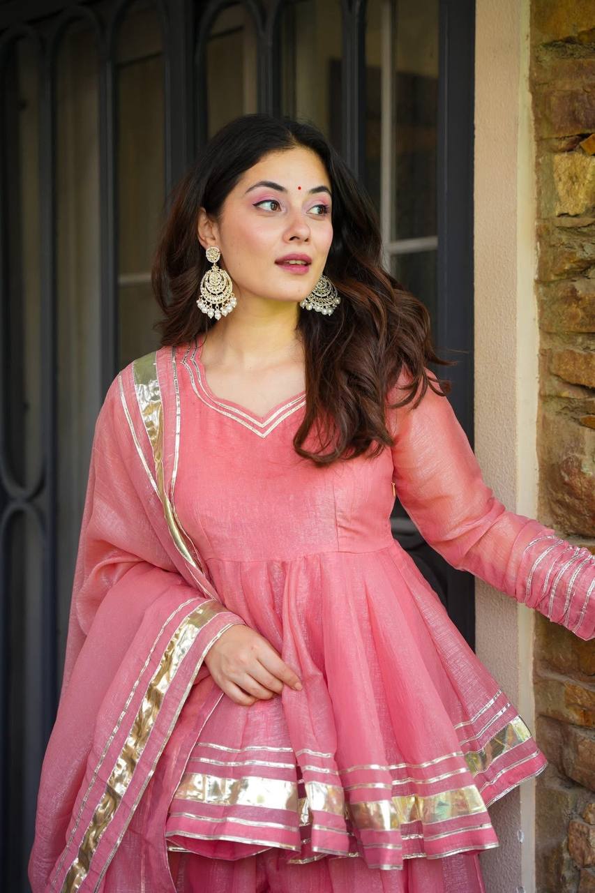 Blush Elegance Peplum Sharara Set
