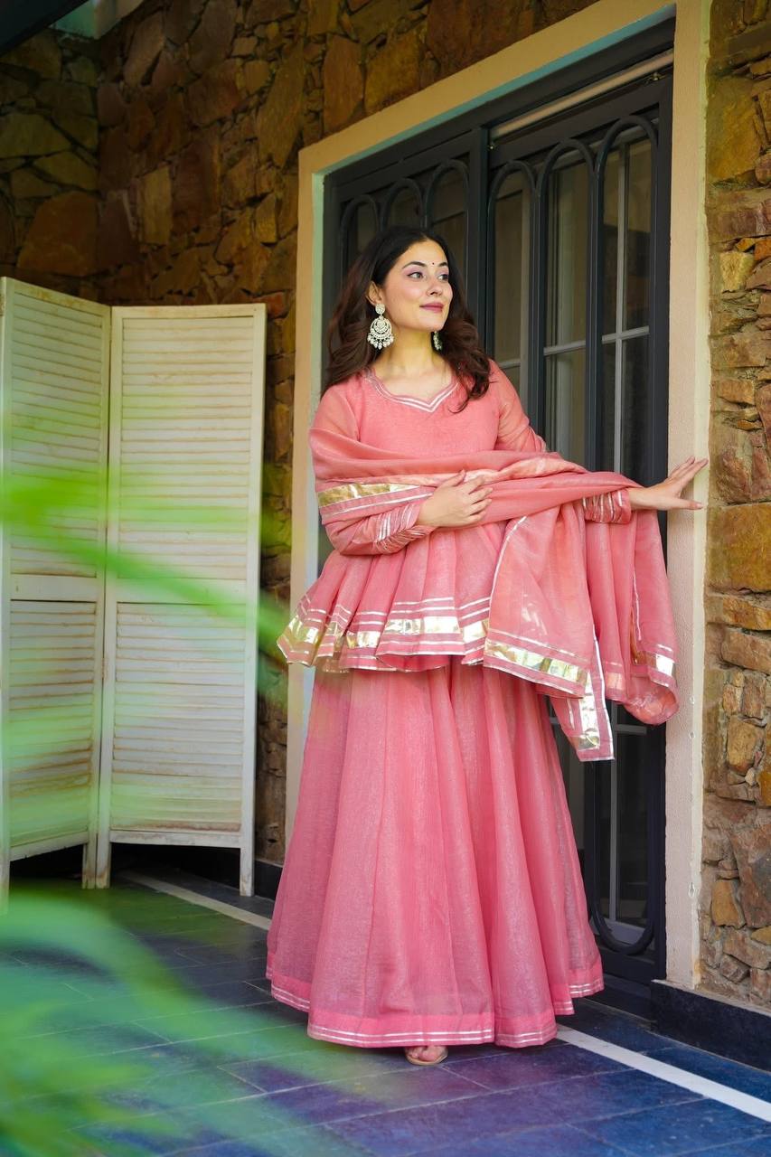 Blush Elegance Peplum Sharara Set