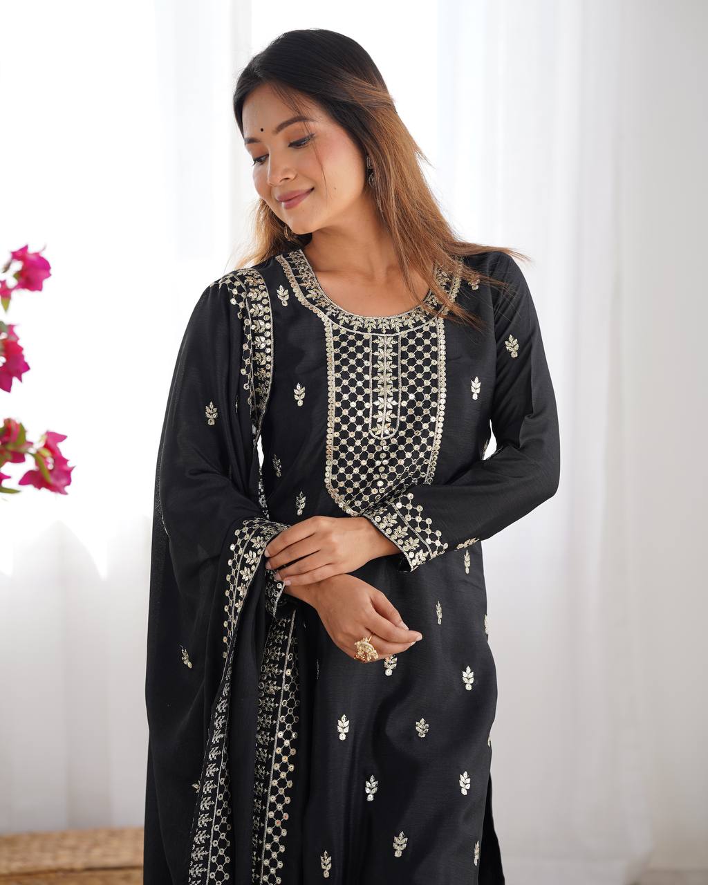 Himanshi Beautiful Pure Chinon Silk Fabric Kurta Set