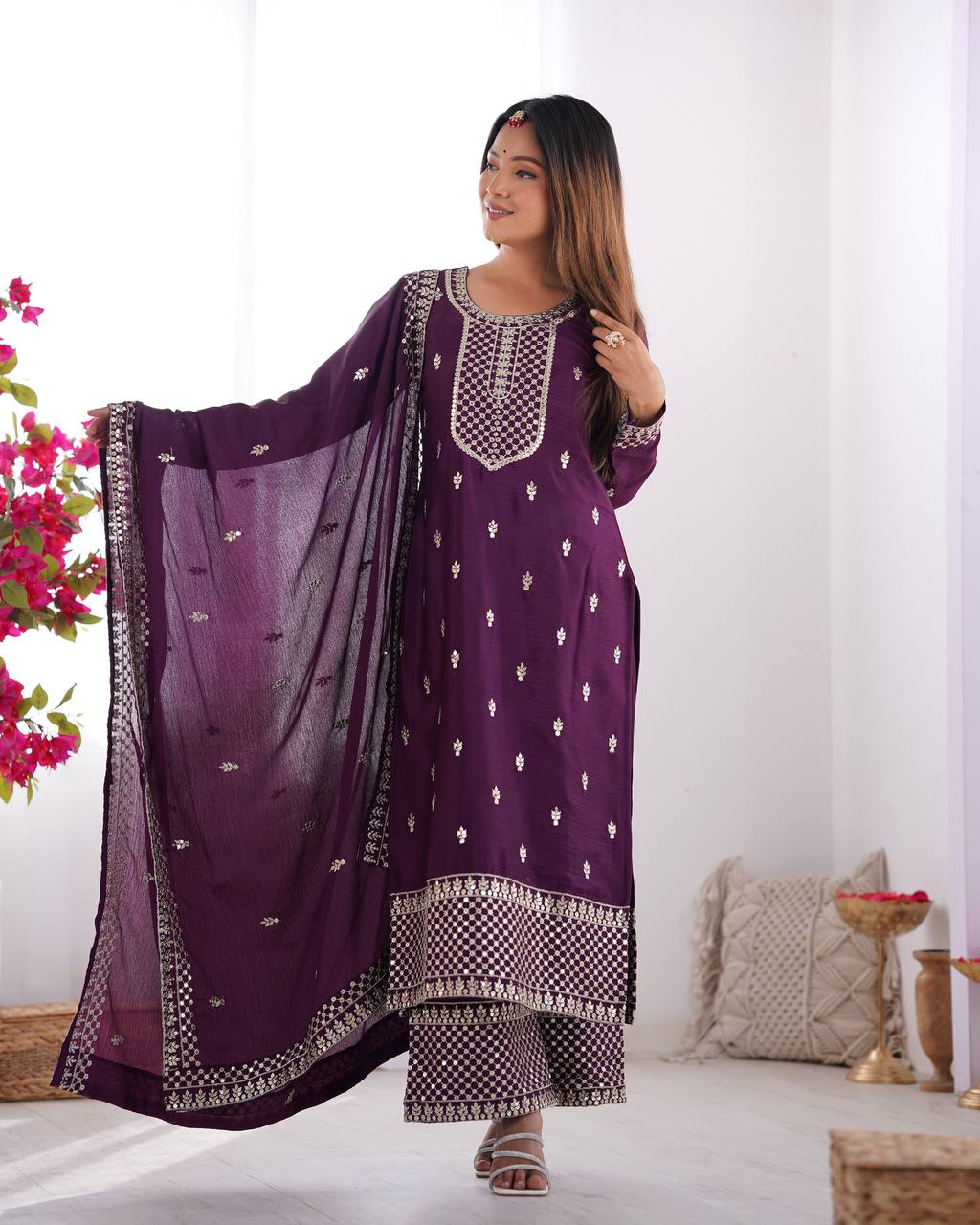 Himanshi Beautiful Pure Chinon Silk Fabric Kurta Set
