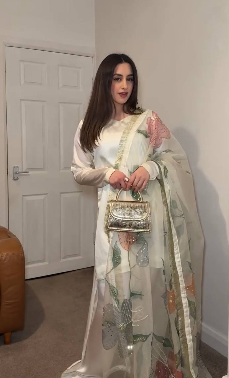 Nura Gold Designer Party Wear Look top with farshi plazzo Suit