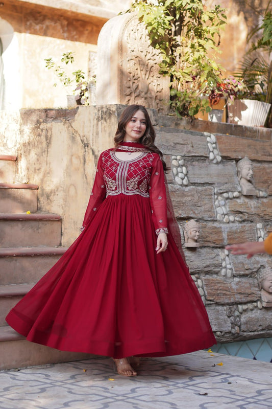 Calista Sequins-Multi & Beads Embroidered Faux Blooming Gown