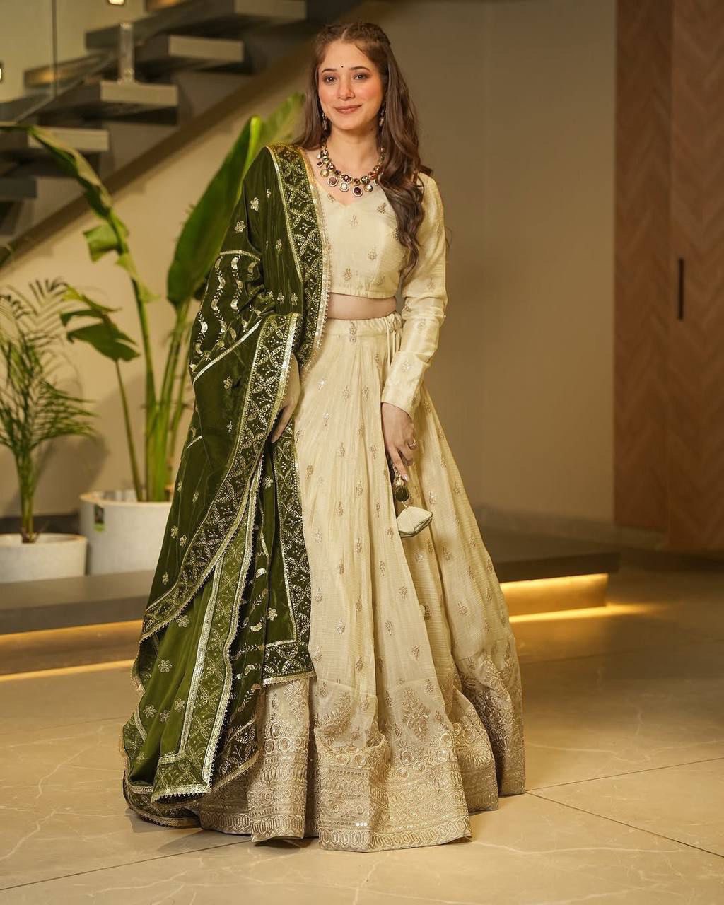 Majestic Ivory Splendor with Regal Olive Accents