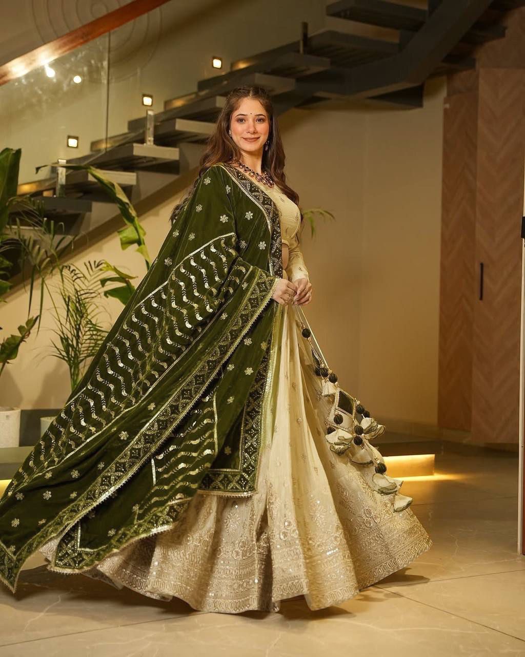 Majestic Ivory Splendor with Regal Olive Accents