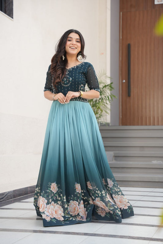 Anaya Rich Floral Digital Print Designer  Anarkali Gown